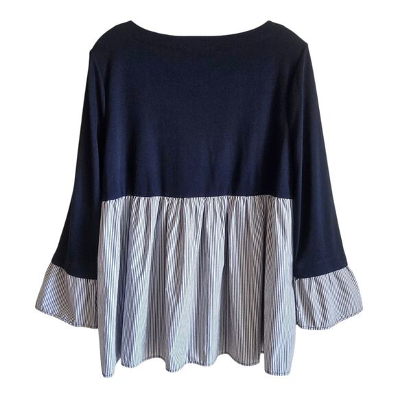 LOFT Women M Blouse Top Navy Blue White Striped Ruffle Sleeve Layered Look 36" - Picture 6 of 6